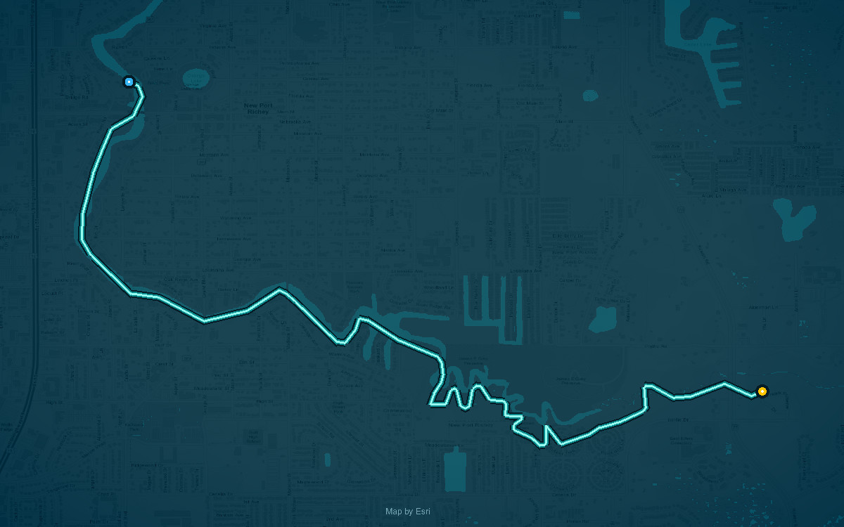 Paddle route map for Pithlachascotee River Trail