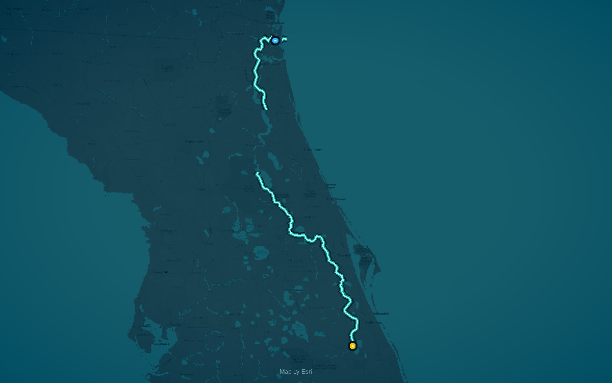 Paddle route map for St. Johns River Blueway